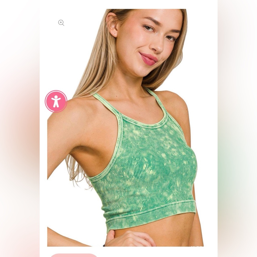 Zenana Seamless Ribbed Crop Tank - Green